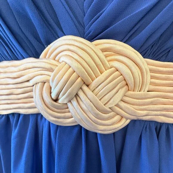 Bari Jay Cobalt Blue Formal Maxi Dress with Gold Accents – Size 12 - Picture 3 of 7